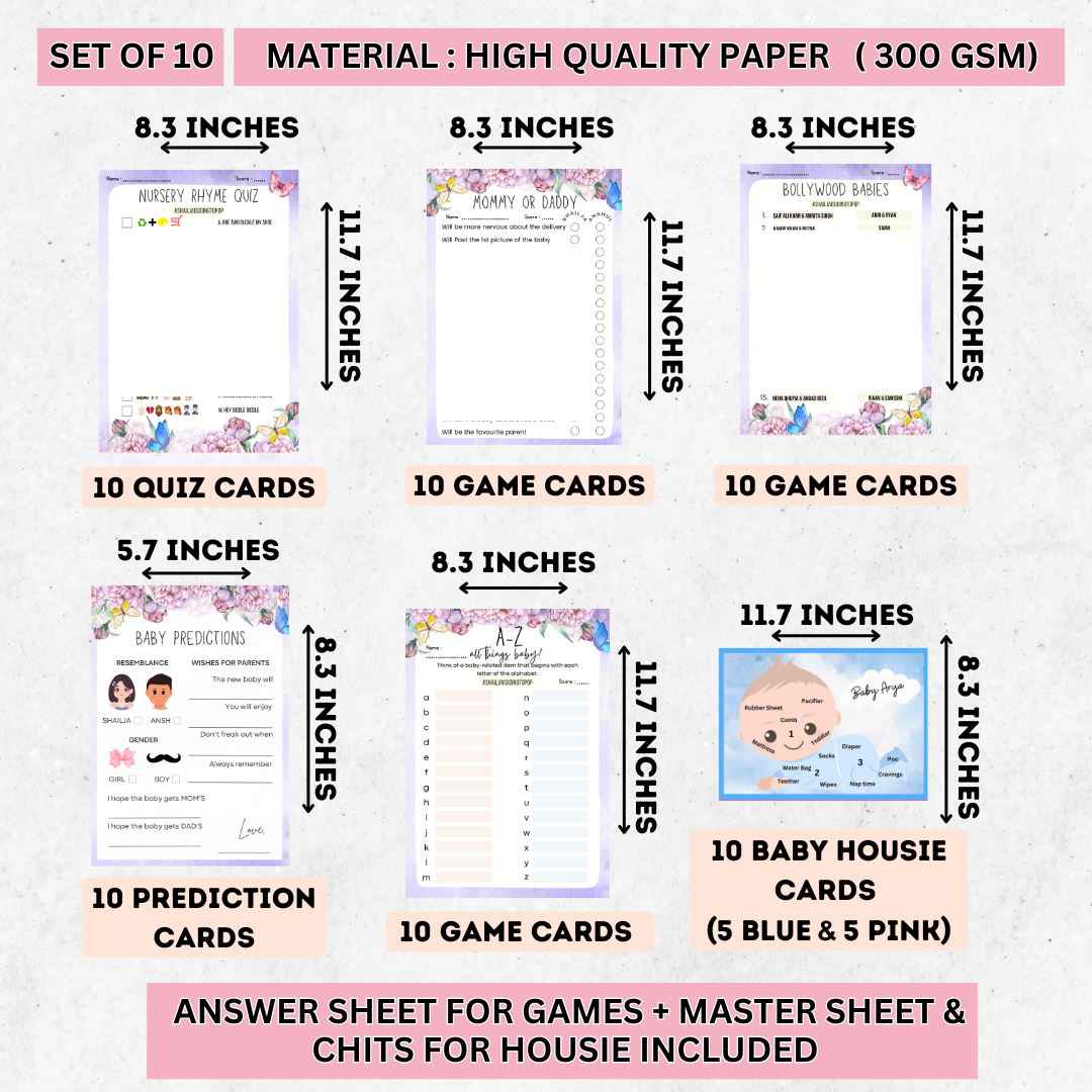 Butterfly Theme Baby Shower Games Bundle (Pack Of 6 Games)