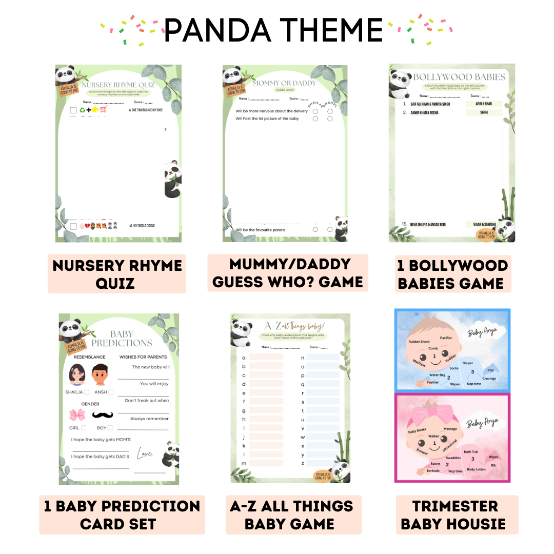 Panda Theme Baby Shower Games Bundle (Pack Of 6 Games)