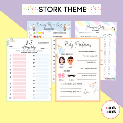Stork Theme Baby Shower Games Bundle (Pack Of 4 Games)