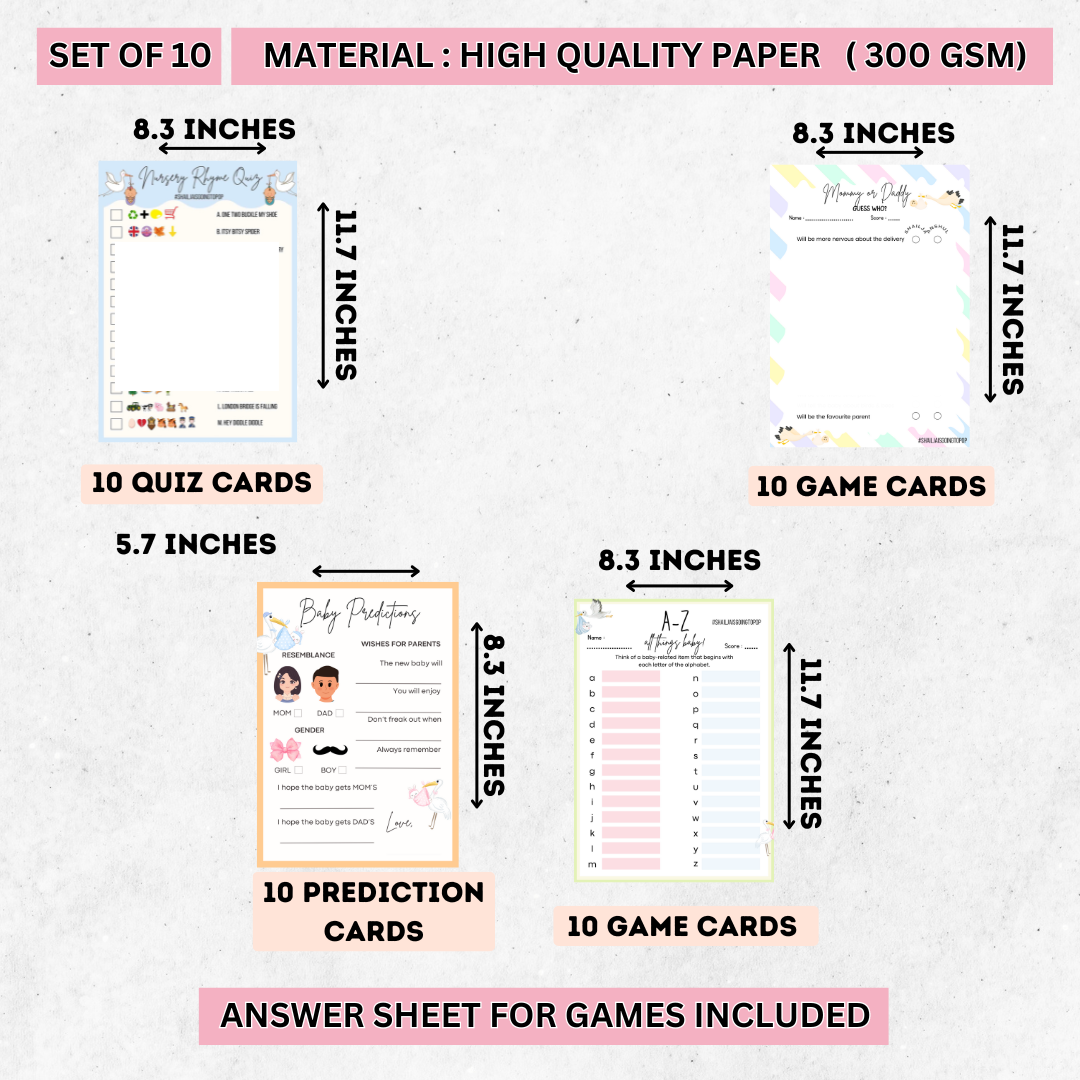 Stork Theme Baby Shower Games Bundle (Pack Of 4 Games)
