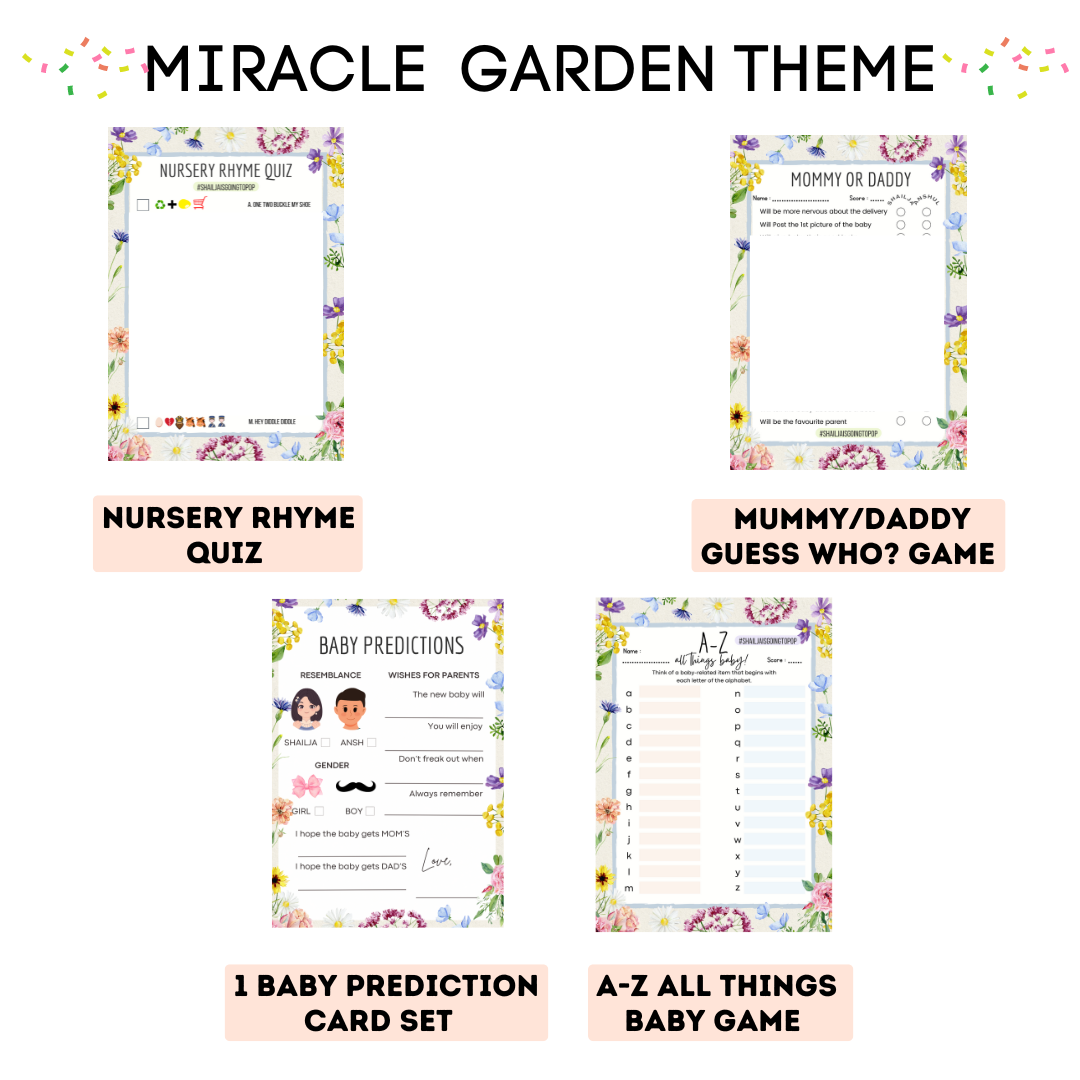 Miracle Garden Theme Baby Shower Games Bundle (Pack Of 4 Games)