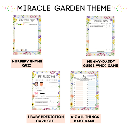 Miracle Garden Theme Baby Shower Games Bundle (Pack Of 4 Games)