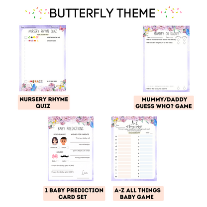 Butterfly Theme Baby Shower Games Bundle (Pack Of 4 Games)