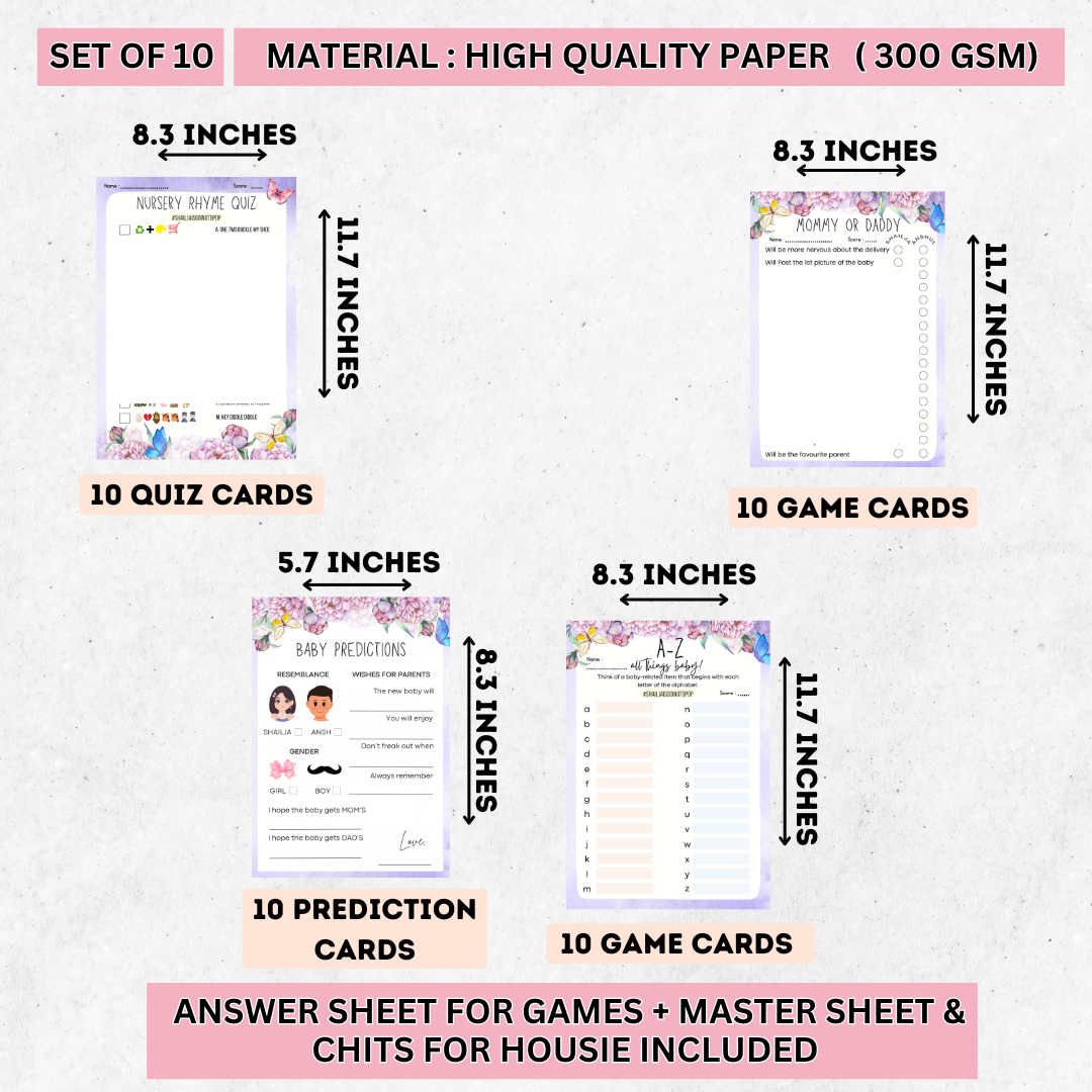 Butterfly Theme Baby Shower Games Bundle (Pack Of 4 Games)